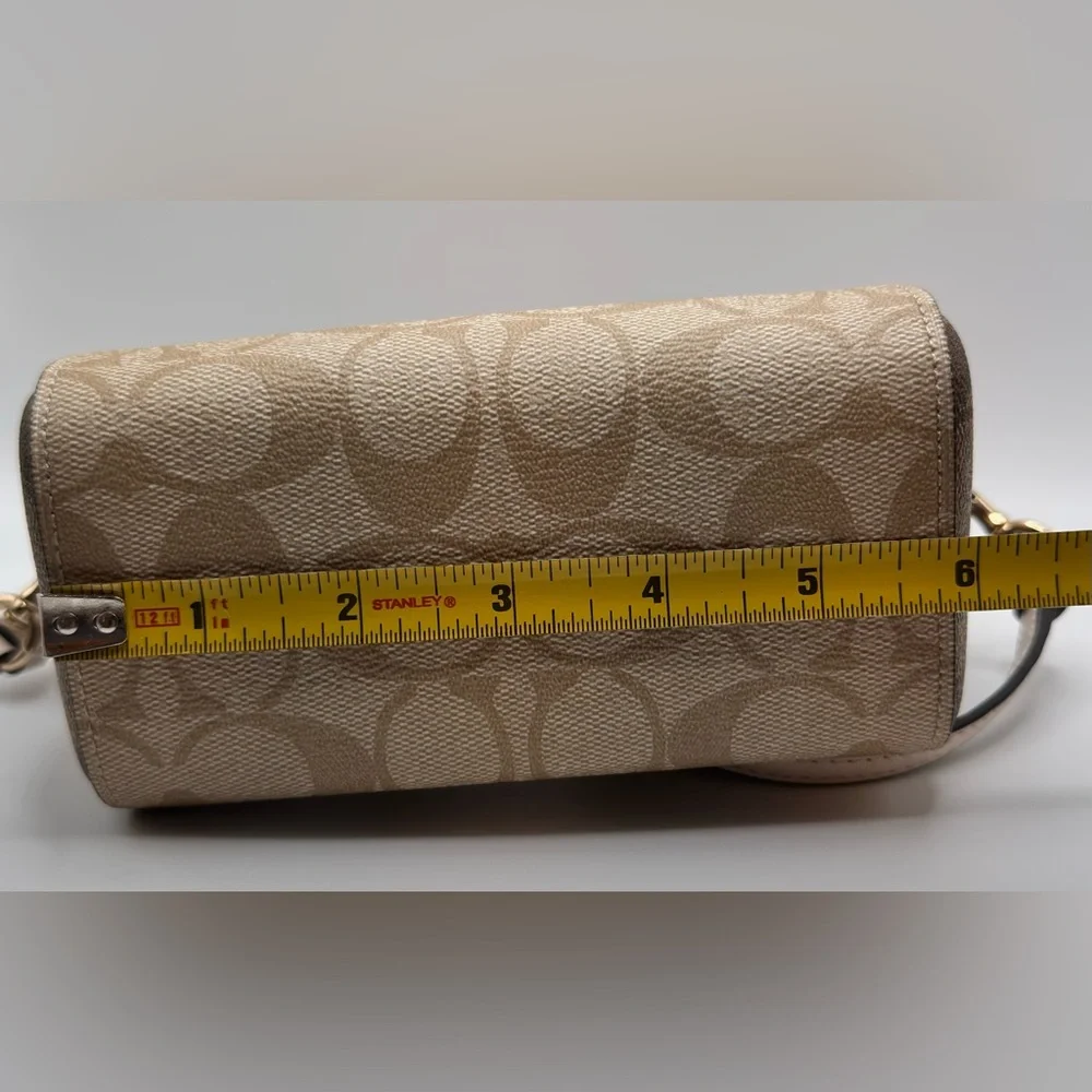 Coach NEW! Mini Rowan Signature Tan and Cream Canvas Crossbody Purse - Picture 14 of 16